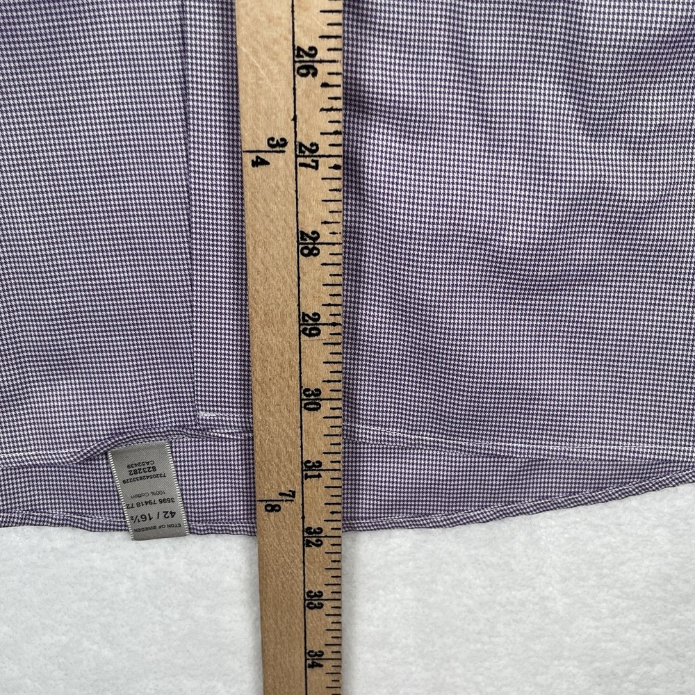 Eton Shirt Men's Size 16.5 42 Contemporary Fit Dress Purple Micro Check Cotton - Picture 7 of 8